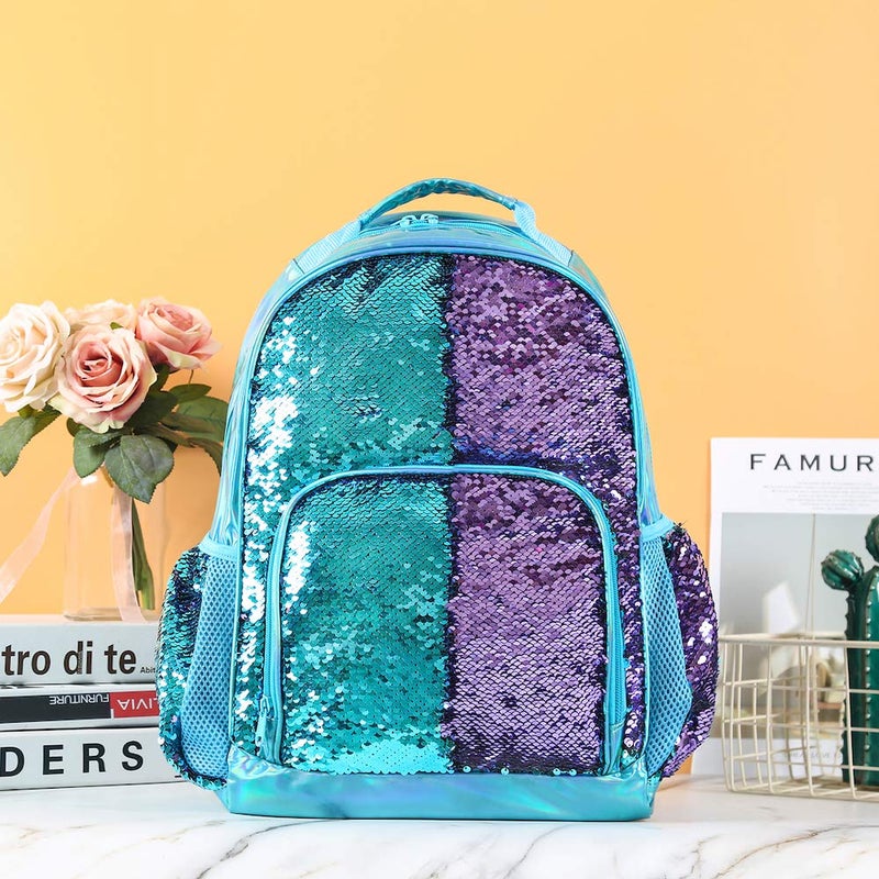 Fermido Sequin School Backpack for Girls Kids Cute Elementary Book Bag Teen Glitter Flip Sparkly Holographic Purple Back Pack One_Size - Image 2